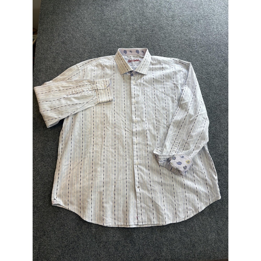 Robert Graham Shirt Mens 3XL White Stripe Long Sleeve Button Up Contrast Trim